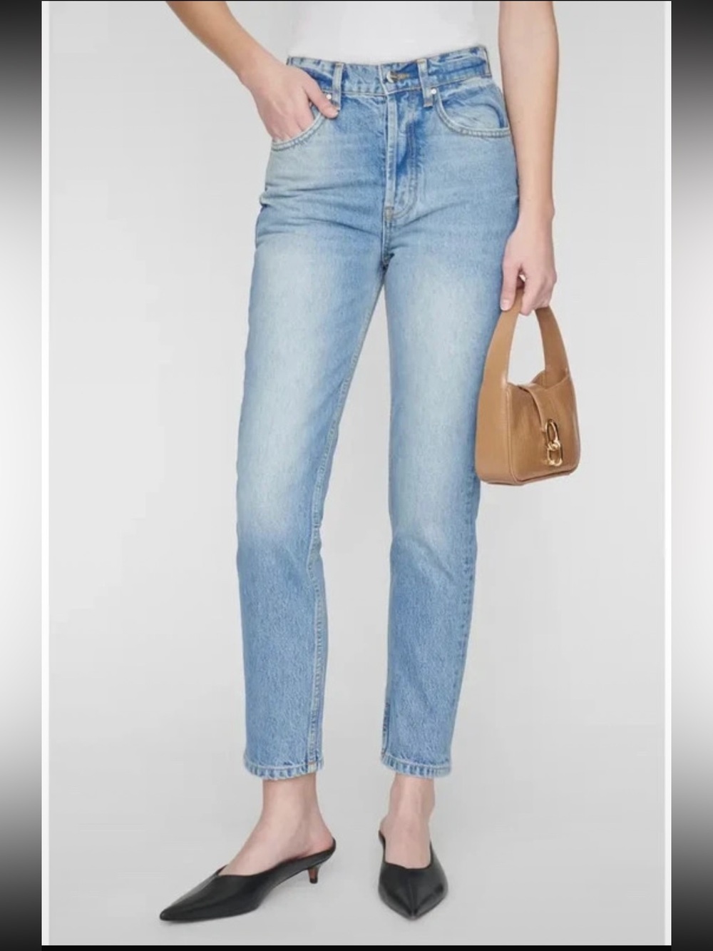 ANINE BING Sonya High Waist Slim Straight Jeans in Blue Reservoir Size 30